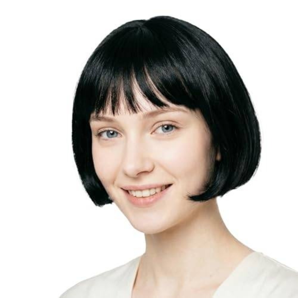 Black Short‎ Bob Wig with Bangs Synthetic Straight Chin Length Cosplay Costume